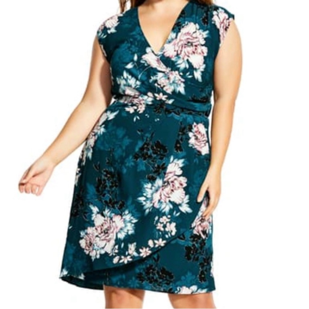 NWT*Blossom Faux Wrap Dress in Jade Blossom-*CITY CHIC*